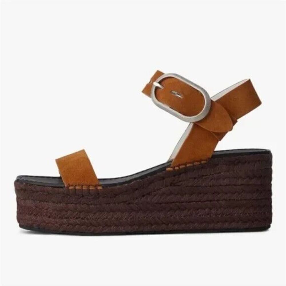 Rag & Bone Ansley Dark Brown Suede Buckle Espadrille Platform Summer Sandal 37